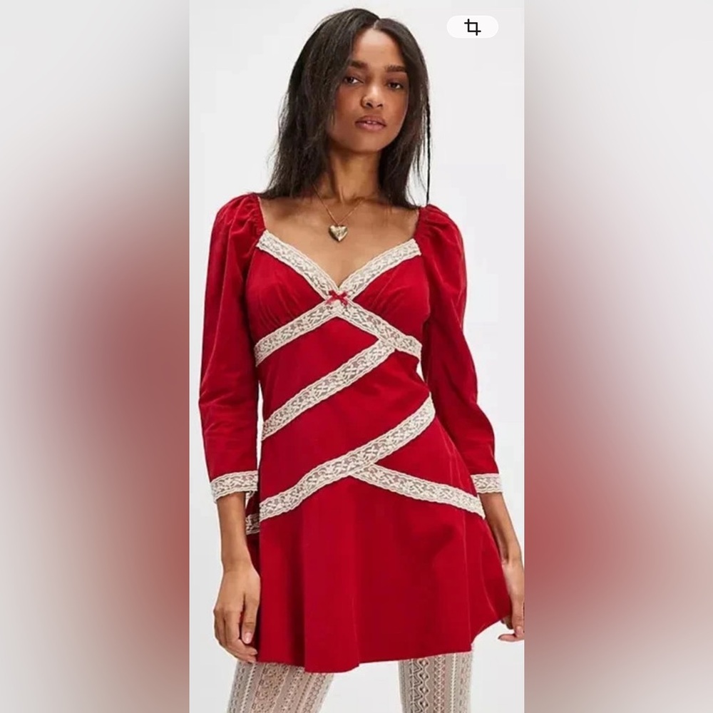 NWT Free People size M Tennley  corduroy red lace mini dress
